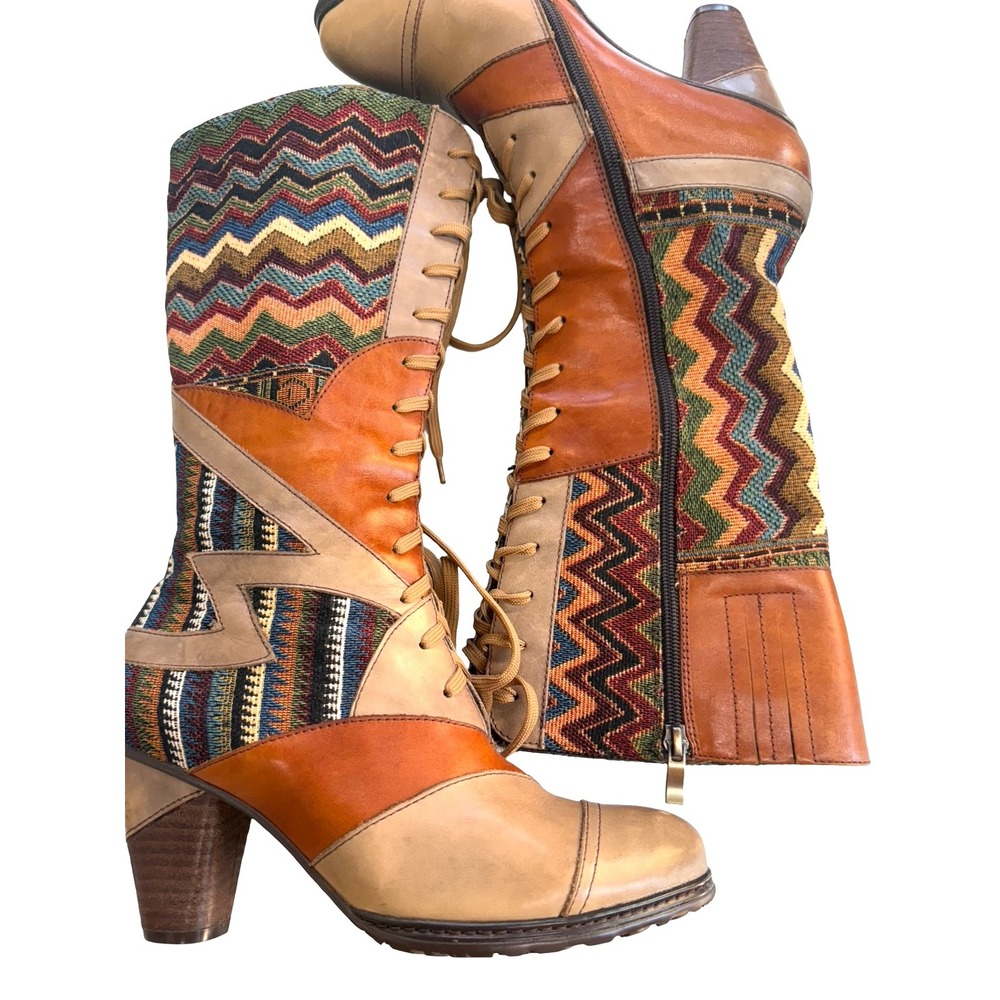 Stylish Multi-Color Women's Heeled Boots - Orange Accent - Picture 9 of 15